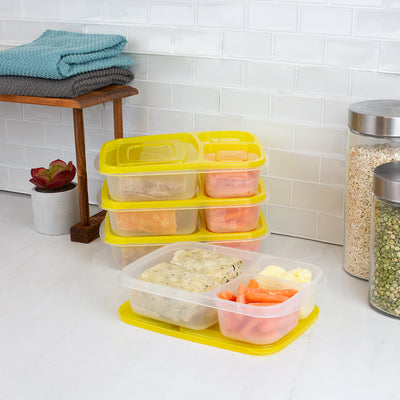 5 of 5:Boîtes de conservation en plastique Home Basics à 3 compartiments (lot de 8), jaune 