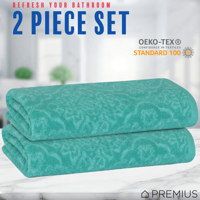 7 of 24:PREMIUS 2 Pack Damask 100% Cotton Yarn Dyed Bath Sheet Towel, 32x64 Inches 