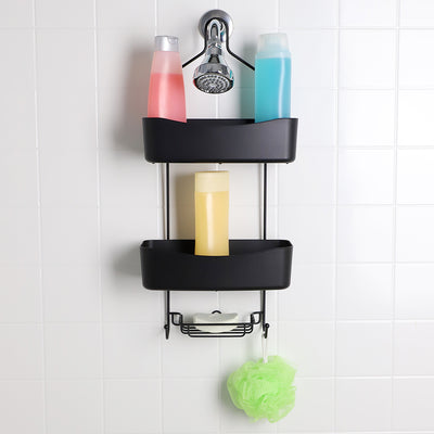 4 of 4:Home Basics 2 Tier Shower Caddy with Plastic Baskets, Black 