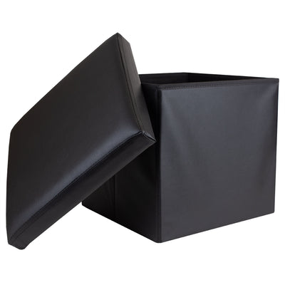 2 of 6:Home Basics Faux Leather Storage Ottoman, Black 