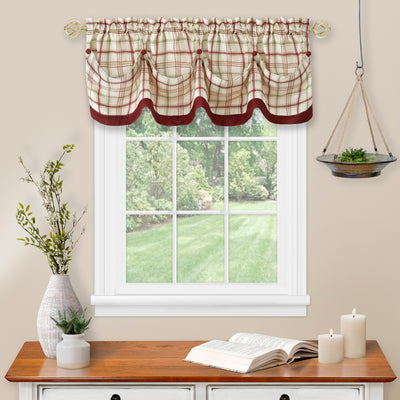 1 of 4:Tattersall Tuck Valance with Buttons - 58x14 - Burgundy 