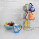 4 of 6:Home Basics Juego de tazas florales con soporte, 6 piezas, multicolor 