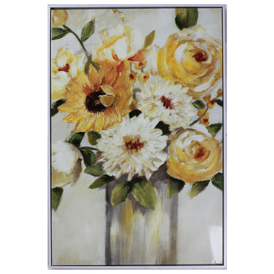 1 of 1:PREMIUS Framed Lacquer Floral Canvas Wall Art, Yellow-White, 37x25 Inches 
