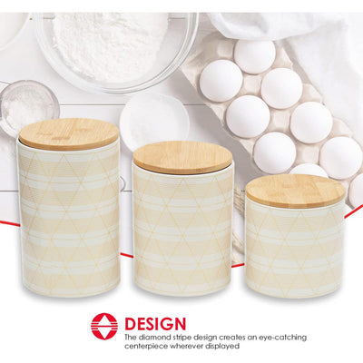 5 of 7:Home Basics Juego de recipientes de cerámica de 3 piezas con tapas de bambú, blanco diamante 