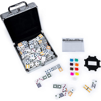 4 of 4:Mexican Train Dominoes Set Tile Board Game in Aluminum Carry Case, Ages 8+ 