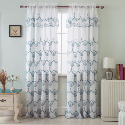 6 of 6:Rochelle Embroidered Rod Pocket Panel With Attached Valance, 54x90 Inches 