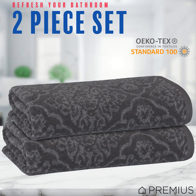 19 of 24:PREMIUS 2 Pack Damask 100% Cotton Yarn Dyed Bath Sheet Towel, 32x64 Inches 