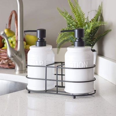 4 of 7:Home Basics 3-Piece Soap And Lotion Dispenser Caddy Set, White, 17.7 Ounces 
