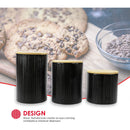 4 of 9:Home Basics 3 Piece Ceramic Canister Set with Bamboo Lids, Wave Black 