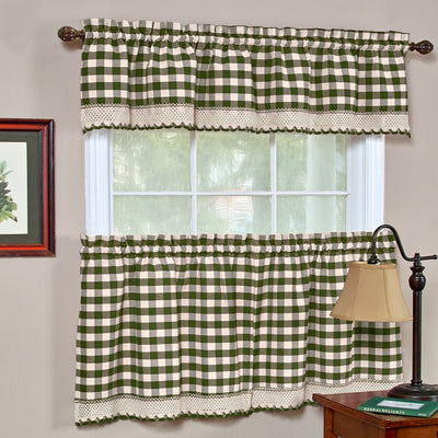 2 of 3:Buffalo Check Window Curtain Tier Pair - 58x24 - Sage 