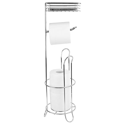 2 of 6:Home Basics Free Standing Dispensing Toilet Paper Holder with Built-in Accessory Tray, Silver 