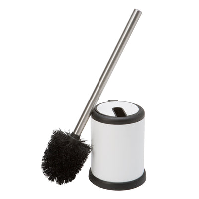 1 of 4:Bath Bliss Self Closing Lid Toilet Brush and Holder in White 