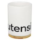 3 of 4:Porte-ustensiles en céramique Home Basics avec détails en bambou, blanc 