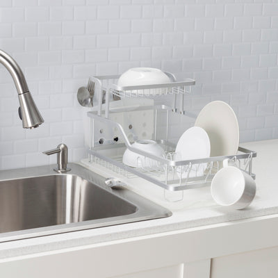 4 of 4:Home Basics Rust-Proof Aluminum 2-Tier Dish Rack, 23.5x13.75x10.75 Inches 