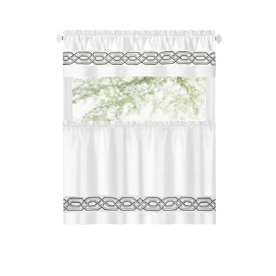 2 of 40:Paige Embroidered Kitchen Curtain and Valance Set, Tiers 55x36, Valance 55x13 Inches 