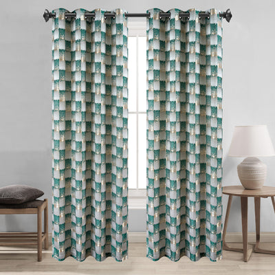 5 of 6:Noelle Checkered Geometric Jacquard Grommet Window Curtain Panel, 54x90 Inches 