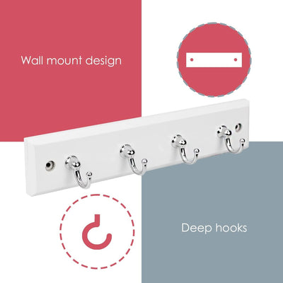 3 of 4:Home Basics 4 Hook Wall Mounted Key Holder Rack, White 
