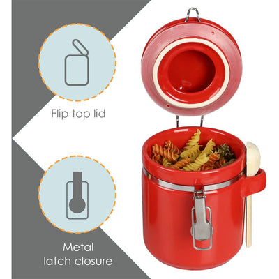 2 of 5:Home Basics Juego de recipientes de cocina de cerámica de 4 piezas con cuchara, rojo 