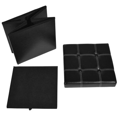 6 of 6:Collapsible Tufted Storage Ottoman, Black Faux Leather, 15x15x15 Inches 