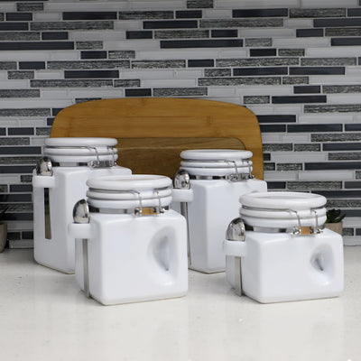 4 of 4:Home Basics Easy Grip Lot de 4 boîtes en céramique avec cuillères, blanc 