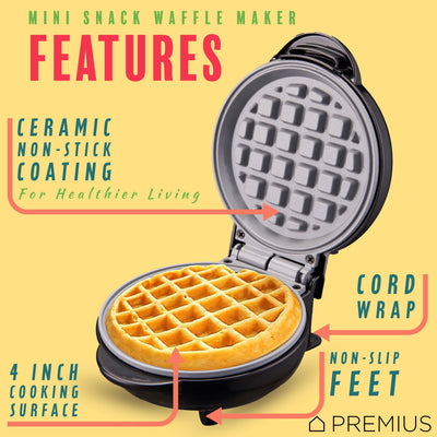9 of 18:PREMIUS Ceramic Non-Stick Mini Snack Waffle Maker, 4 Inch Mold 