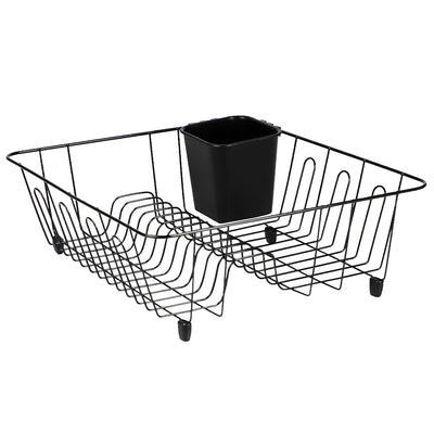 2 of 3:Home Basics Escurreplatos pequeño de alambre recubierto de vinilo con soporte para utensilios, negro 