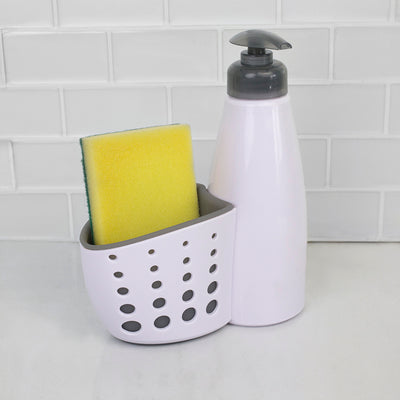 6 of 6:Home Basics Soap Dispenser with Perforated Sponge Holder, White 