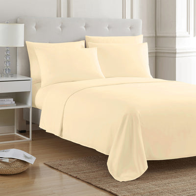 1 of 4:PREMIUS 4-6 Piece Solid Microfiber Wrinkle-Free Sheet Set, Ivory 