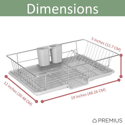 4 of 6:Escurridor de platos Premius de 3 piezas con soporte para cubiertos, gris, 19x12x5 pulgadas 