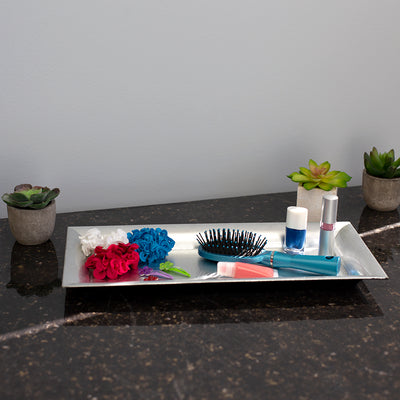 4 of 5:Home Basics Plastic Vanity Tray, Silver 