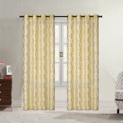 7 of 8:Karson Damask Foil Printed Sheer Grommet Window Panel, 54x84 Inches 