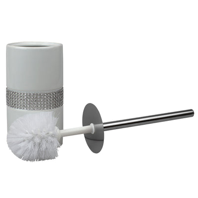 2 of 5:Home Basics Sequin Accented Ceramic Luxury Hideaway Toilet Brush Holder with Steel Handle, White 