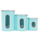 3 of 4:Home Basics 3 Piece Stainless Steel Top Canisters with Windows, Turquoise 
