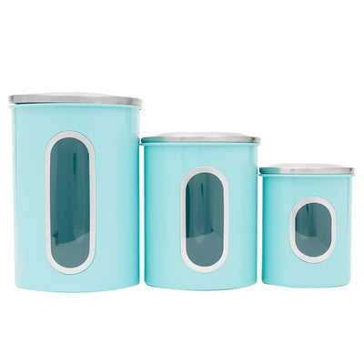 3 of 4:Home Basics 3 Piece Stainless Steel Top Canisters with Windows, Turquoise 