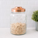 2 of 2:Bocal en verre texturé moyen Home Basics avec couvercle hermétique en cuivre brillant 