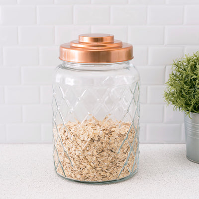 2 of 2:Bocal en verre texturé moyen Home Basics avec couvercle hermétique en cuivre brillant 