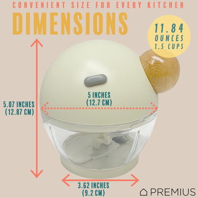 7 of 8:PREMIUS Manual Pull Hand Food Chopper, With Wood Ball, White-Natural, 1.5 Cups 