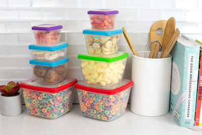 4 of 4:Home Basics 16 Piece Nesting Plastic Food Storage Container Set with Multi-Color Snap-On Lids 