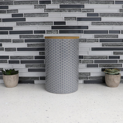 4 of 4:Home Basics Honeycomb Large Ceramic Canister, Grey 