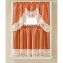 2 of 2:Vanessa Embroidered Kitchen Curtain Set, Orange, Tier 30x36, Valance 60x36 Inches 