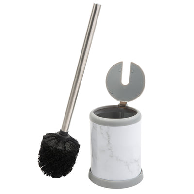 1 of 3:Bath Bliss Self Closing Lid Toilet Brush and Holder in Marble 