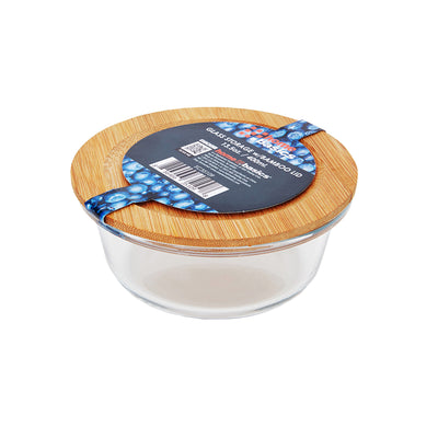 4 of 4:Home Basics Glass Storage Container With Bamboo Lid, Round, Clear 
