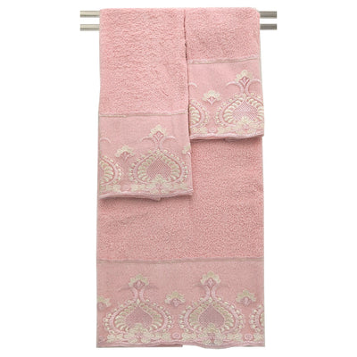 1 of 1:Ensemble de 3 serviettes de bain décoratives en coton brodé floral Simpatico, rose 