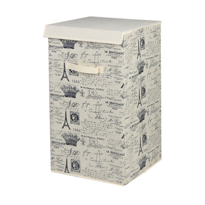 2 of 4:Panier rectangulaire vintage en tissu non tissé avec fermeture Velcro, motif cartes postales de Paris, collection Home Basics, couleur naturelle 