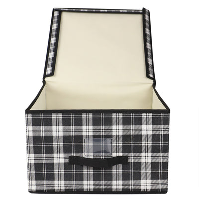 3 of 4:Home Basics Caja de almacenamiento gigante no tejida a cuadros con ventana para etiquetas, color negro 