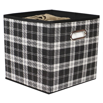 2 of 4:Home Basics Plaid Non-Woven Storage Bin with Grommet Handle, Black 