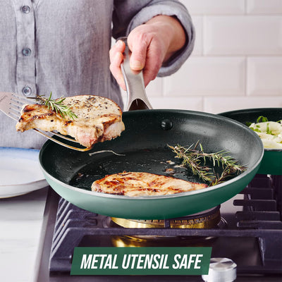 4 of 5:Green Diamond Enhanced Ceramic Nonstick Fry Pan with Lid, Green-Clear, 10 Inches 