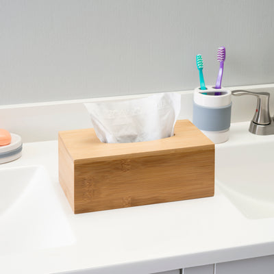 4 of 5:Home Basics Rectangle Bamboo Tissue Box Cover, Natural 