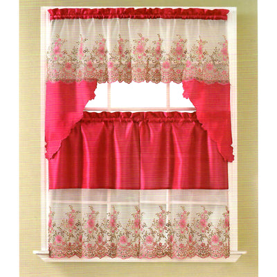 2 of 2:Ensemble de rideaux de cuisine à paillettes florales Irina, cantonnière Swag 60 x 36, 30 x 36 pouces 
