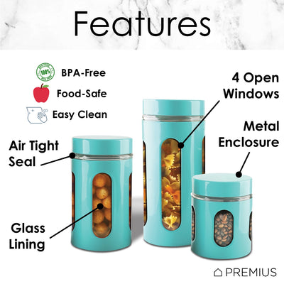 3 of 4:Ensemble de 3 boîtes hermétiques en verre pour la cuisine, bleu turquoise 